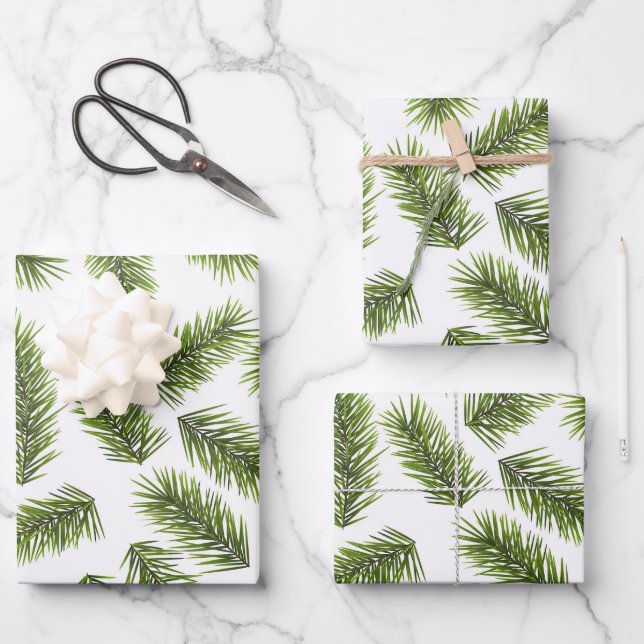 Evergreen Branch Pattern  Wrapping Paper Sheet (Front)
