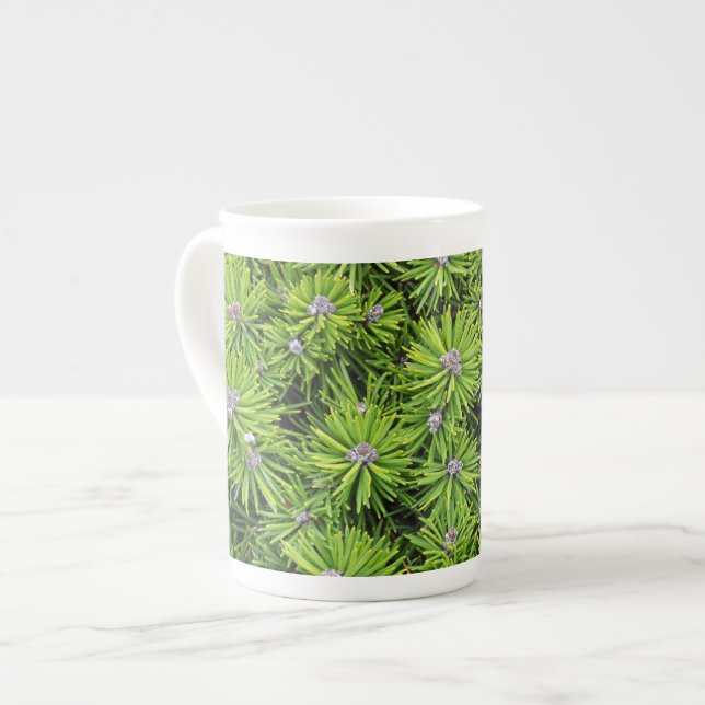 Evergreen branches bone china mug (Front Left)