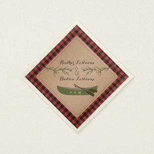 Evergreen Branches + Canoe Plaid Wedding Napkins