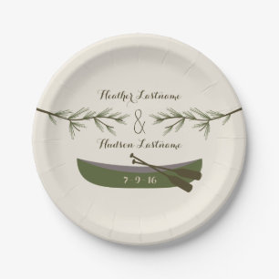 Evergreen Branches + Canoe Wedding Paper Plate