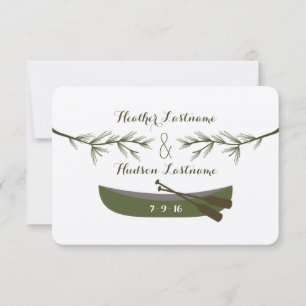 Evergreen Branches + Canoe Wedding Save The Date