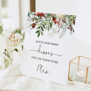 Evergreen bridal guess how many kisses pedestal sign