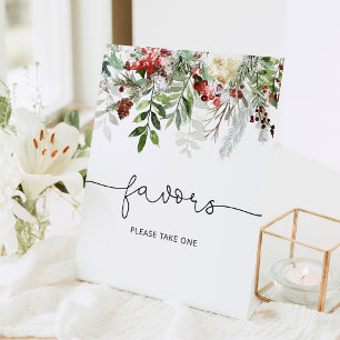 Evergreen bridal shower favours pedestal sign