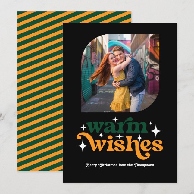 Evergreen & Bright Modern Retro Christmas Photo Holiday Card (Front/Back)