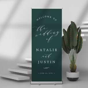 Evergreen   Chic Calligraphy Wedding Welcome Retractable Banner