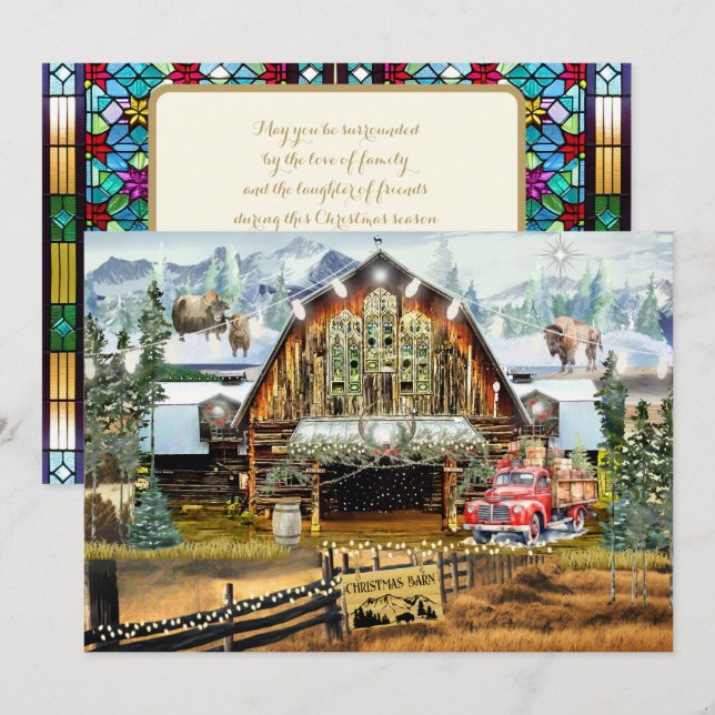 Evergreen Christmas Barn Holiday Flat Card 5"x7" (Front/Back)