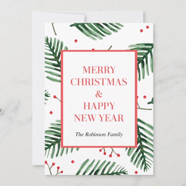 Evergreen Christmas cards,Happy New Year Chic Holiday Card (Front)