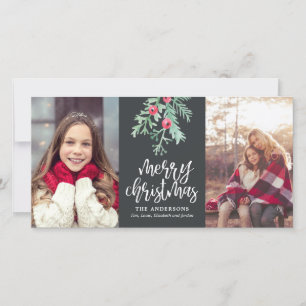 Evergreen Christmas Holiday 2-Photo Slate Card