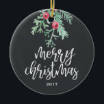 Evergreen Christmas Holiday Photo Ornament Slate<br><div class="desc">Holiday Photo Ornament featuring watercolor berries and stylish brush-script.</div>
