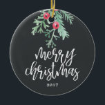 Evergreen Christmas Holiday Photo Ornament Slate<br><div class="desc">Holiday Photo Ornament featuring watercolor berries and stylish brush-script.</div>