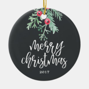 Evergreen Christmas Holiday Photo Ornament Slate