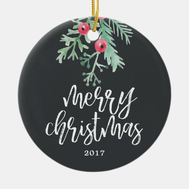 Evergreen Christmas Holiday Photo Ornament Slate (Front)