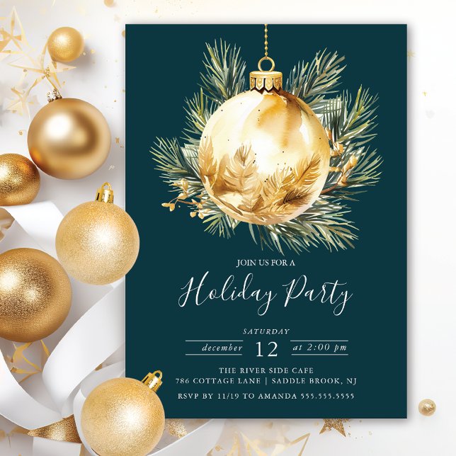 Evergreen Christmas Ornaments Holiday Party Invitation (Creator Uploaded)
