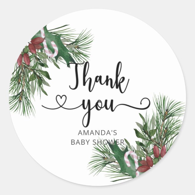 Evergreen Christmas thank you Classic Round Sticker (Front)