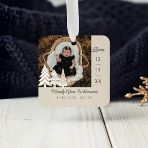 Evergreen Christmas Tree Baby Birth Stat Photo Metal Tree Decoration