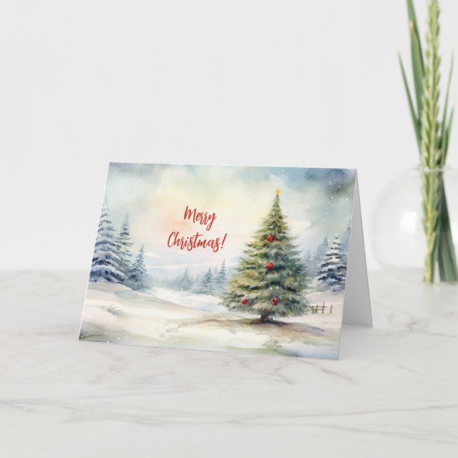 Evergreen Christmas Tree Landscape Holiday Card (Front)