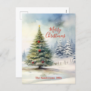 Evergreen Christmas Tree Vintage Holiday Postcard