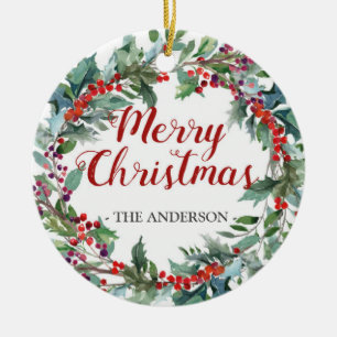 Evergreen Christmas wreath photo ornament