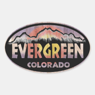 Evergreen Colorado wood flag oval stickers