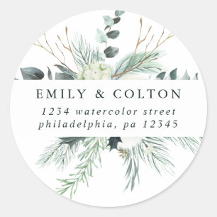 Evergreen & Cotton Flowers Elegant Return Address Classic Round Sticker