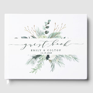 Evergreen & Cotton Flowers Elegant Wedding Guest Book
