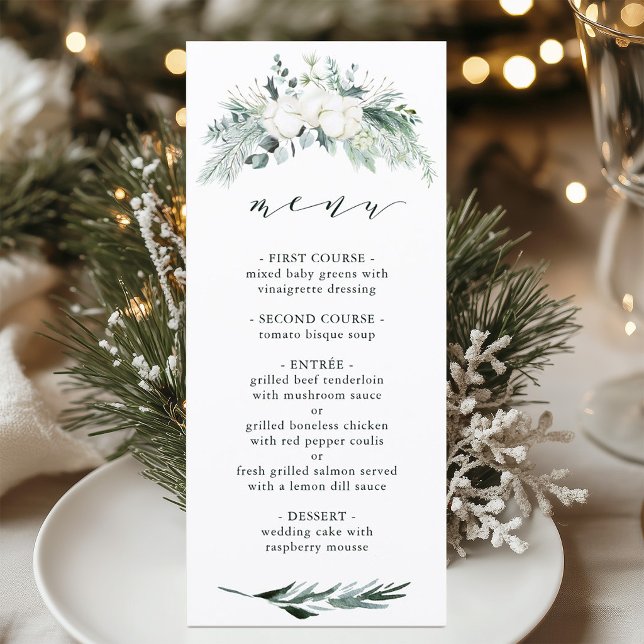 Evergreen & Cotton Flowers Elegant Wedding Menu (Creator Uploaded)