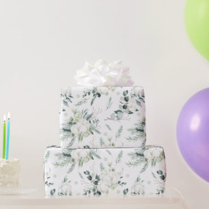 Evergreen & Cotton Flowers Elegant Wrapping Paper