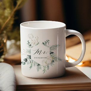 Evergreen & Cotton Flowers Mr. Personalised Coffee Mug