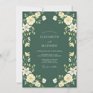 Evergreen Cream Petal Wedding Invitation
