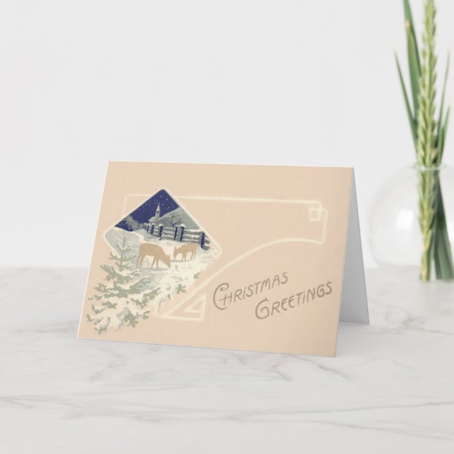 Evergreen Deer Church Snow Holiday Card (Front)