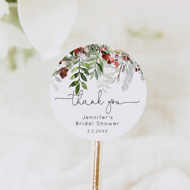 Evergreen elegant bridal shower thank you classic round sticker (Creator Uploaded)