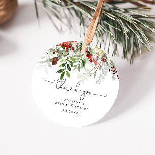 Evergreen elegant bridal shower thank you favour tags
