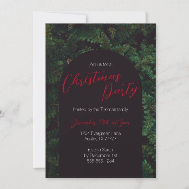 Evergreen Elegant Christmas Holiday Party Invitation (Front)