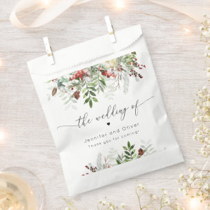 Evergreen elegant Christmas winter wedding Favour Bags