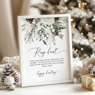Evergreen elegant ring hunt bridal shower game poster