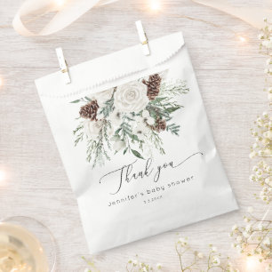 Evergreen elegant winter baby shower thank you favour bags