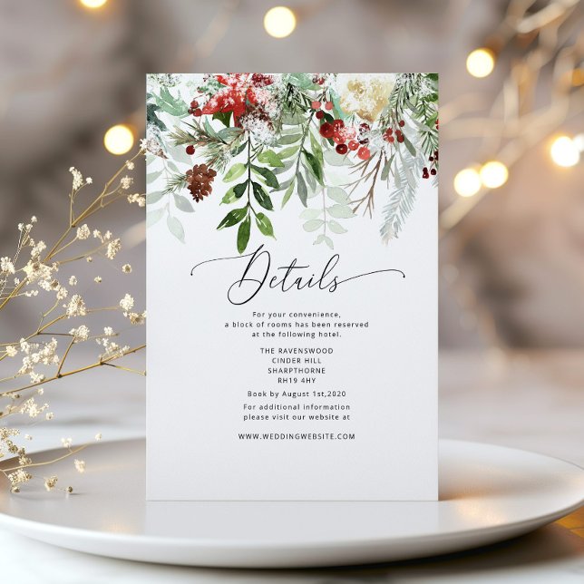 Evergreen elegant winter wedding details enclosure card (Creator Uploaded)