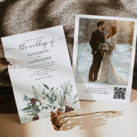 Evergreen elegant winter wedding QR code photo