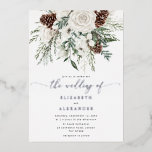 Evergreen elegant winter wedding Silver<br><div class="desc">Evergreen elegant winter wedding Silver Foil Invitation.
Matching items are available.</div>
