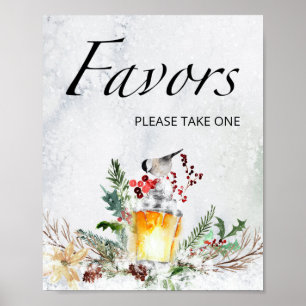 Evergreen favors sign. Winter baby shower favors Poster