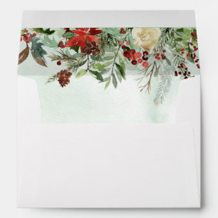 Evergreen Floral Berry Border Holiday Envelope