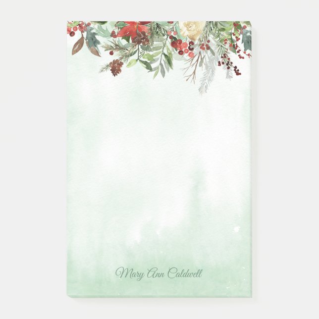 Evergreen Floral Berry Border Post-it Notes (Front)
