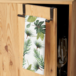 Evergreen foliage pattern tea towel