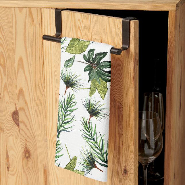 Evergreen foliage pattern tea towel (Thirds Fold)