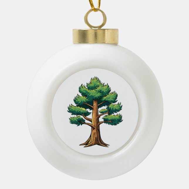 Evergreen forest ceramic ball christmas ornament (Front)