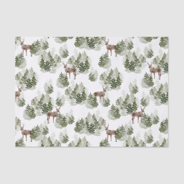 Evergreen forest deer watercolor scene tissue paper (Front)
