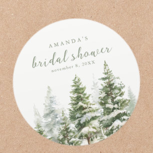 Evergreen Forest Green Watercolor Bridal Shower Classic Round Sticker