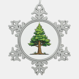 Evergreen forest snowflake pewter christmas ornament