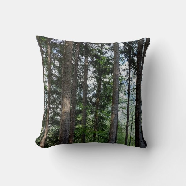 Evergreen Forest Trees Nature Photography Cushion (Front)