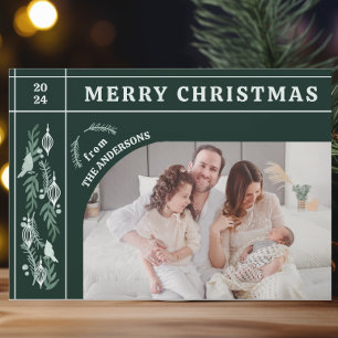Evergreen Garland Modern One Photo Christmas Holiday Card